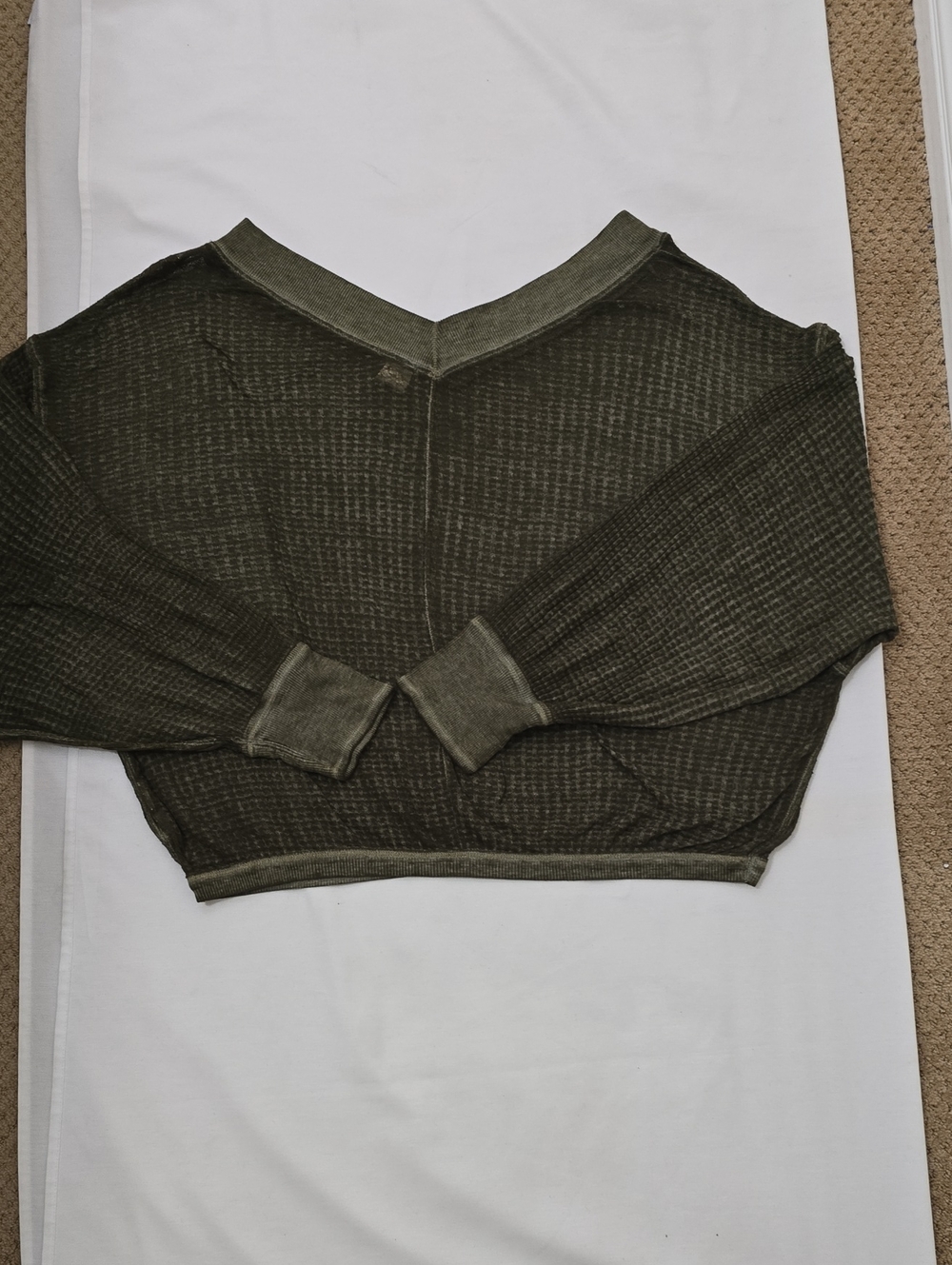 We The Free Olive Green V-Neck Waffle Knit Sweater L
